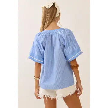 Oddi Striped Woven Blouse Trim Detail
