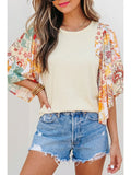 Aapparella Floral Patchwork Half Batwing Sleeve Blouse