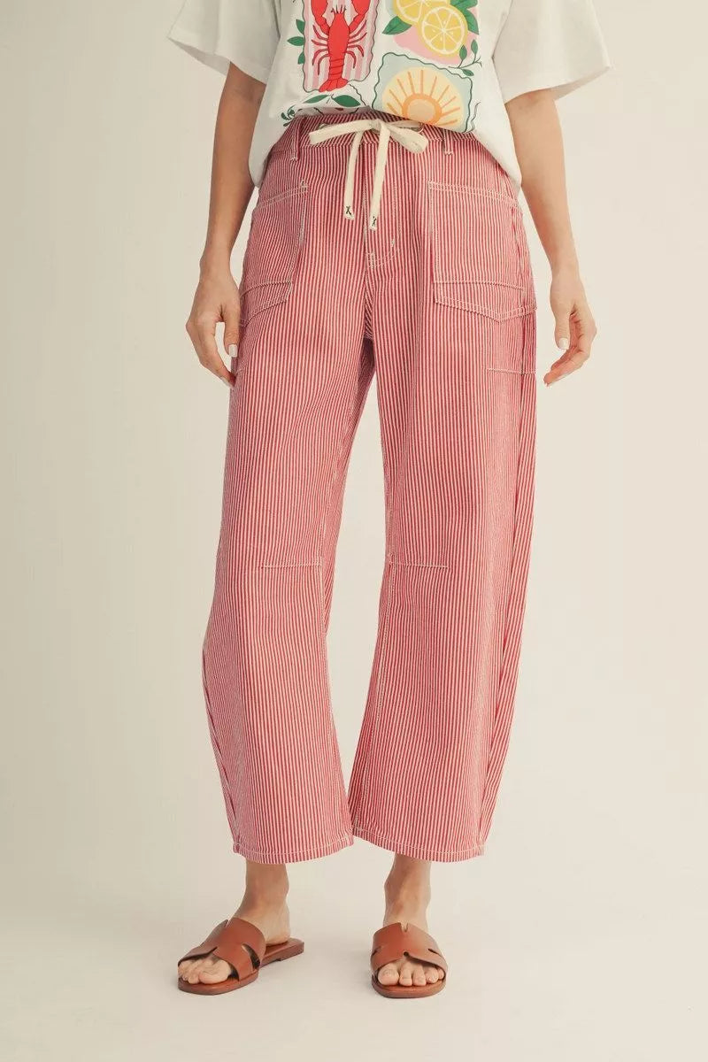 Jodifl Drawstring Waist Stripe Barrel Pants