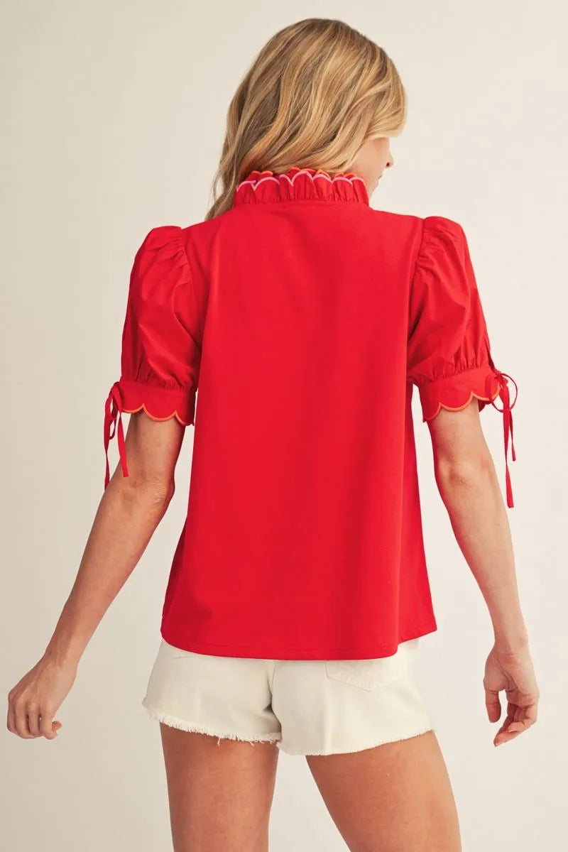 Jodifl Short Puff Sleeves Lovely Top Scalloped Detail