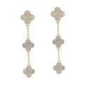 WH Triple Drop Gold Rhinestone Clover 2" Earring