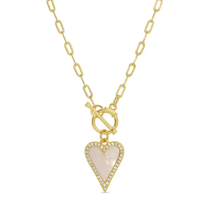 Splendid Iris Mother Of Pearl Heart Toggle Necklace